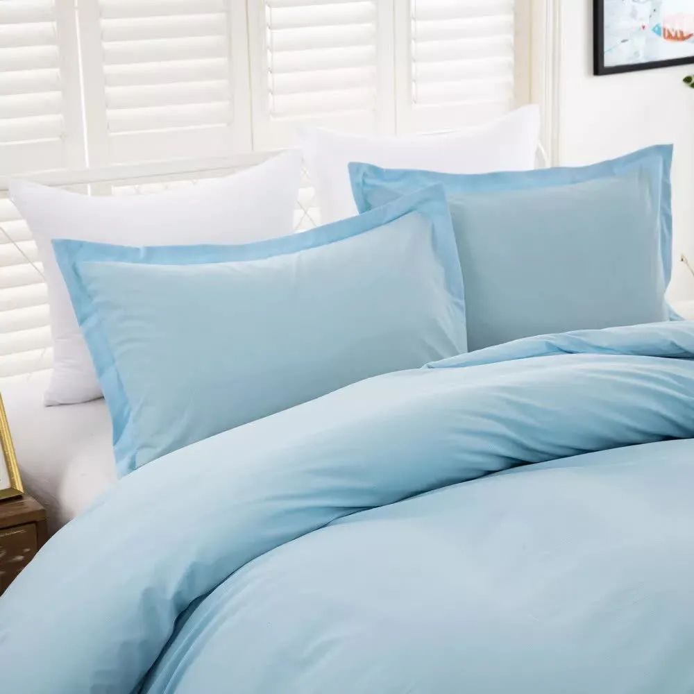 100% Cotton Premium Doona Duvet Quilt Cover Set with Soft Pillowcases | Aqua | Double