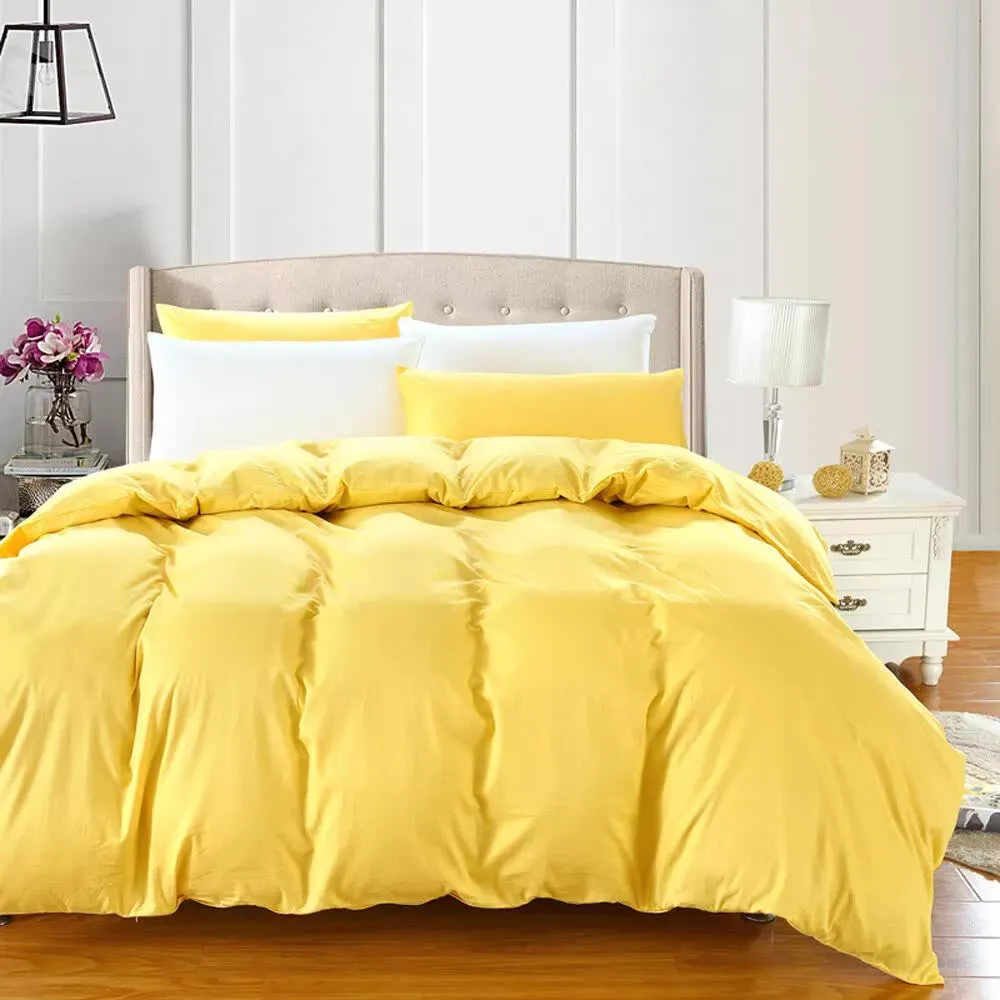 100% Cotton Premium Doona Duvet Quilt Cover Set with Soft Pillowcases | Yellow | Queen