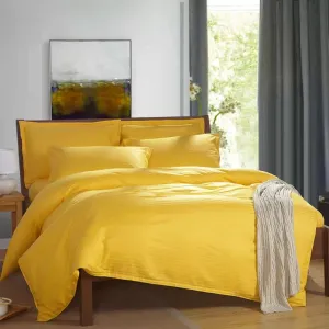 100% Cotton Premium Doona Duvet Quilt Cover Set with Soft Pillowcases | Yellow | Queen