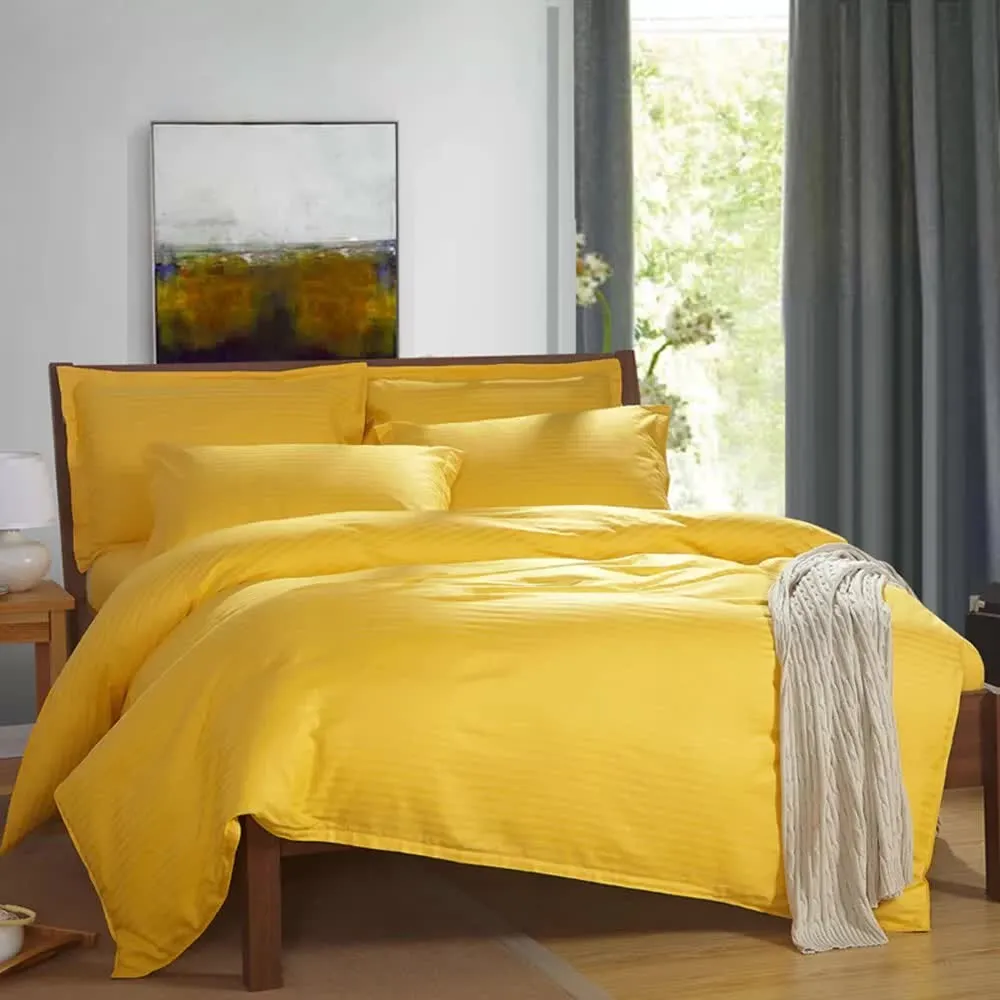 100% Cotton Premium Doona Duvet Quilt Cover Set with Soft Pillowcases | Yellow | Queen