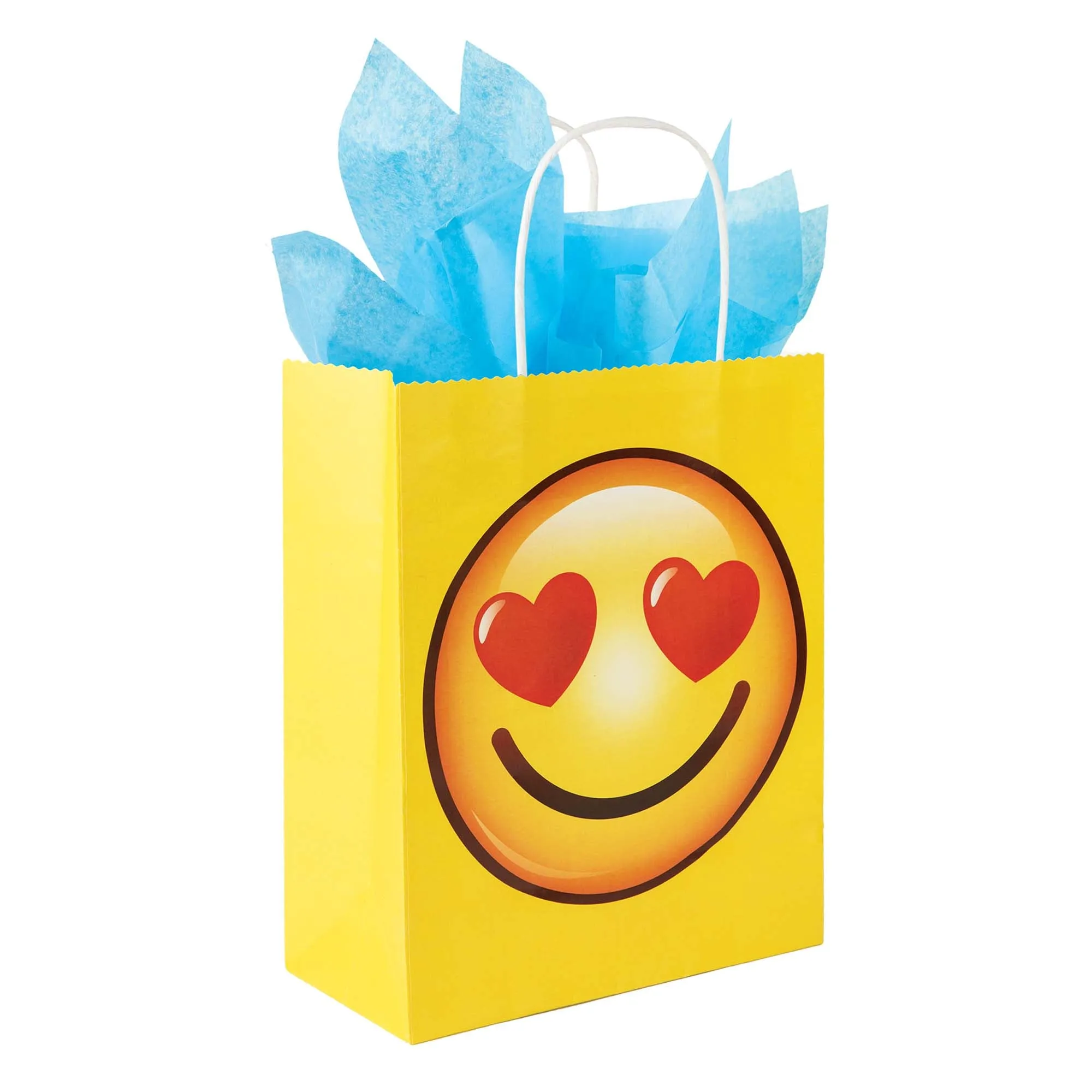 1Pc Euro Medium Happy Faces Kraft Bag, 4 Designs