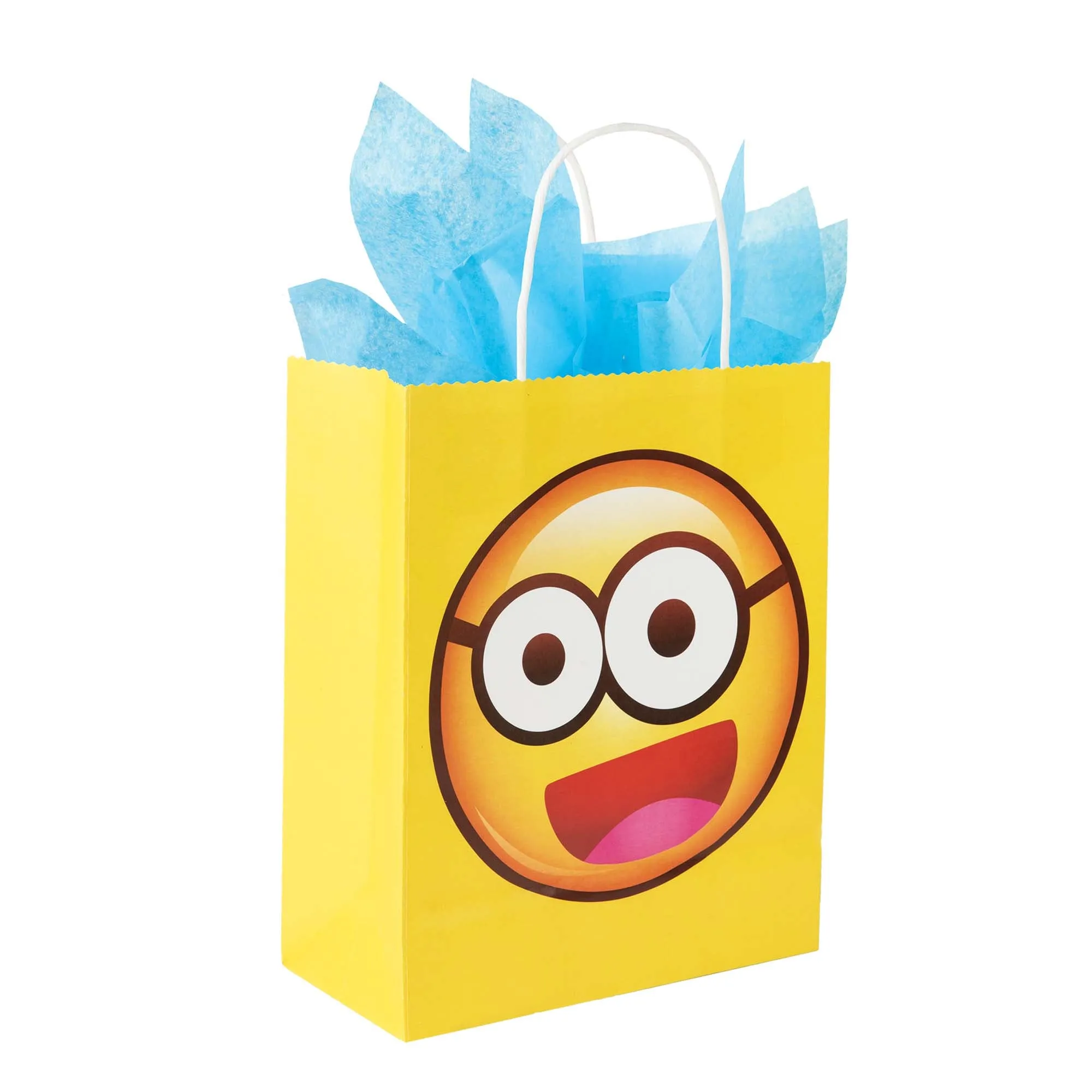 1Pc Euro Medium Happy Faces Kraft Bag, 4 Designs