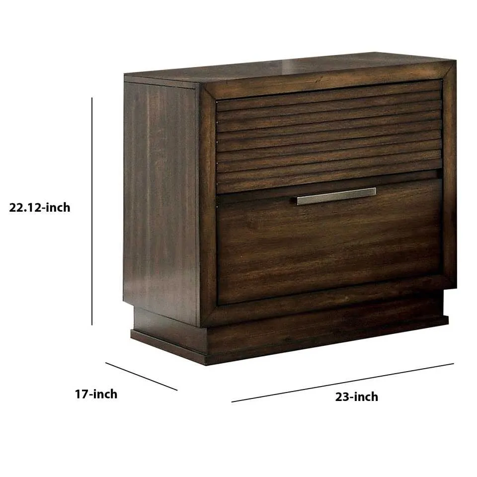 2 Drawer Rustic Style Wooden Nightstand With Finger Pull Handle, Brown By Benzara