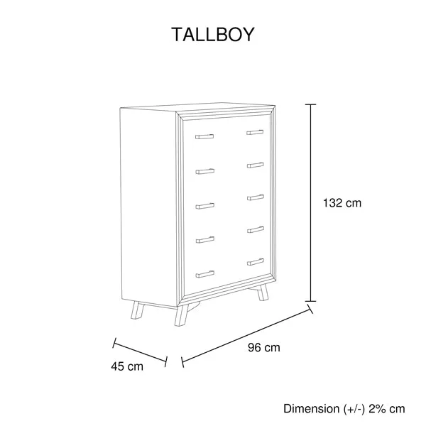 4 Pieces Bedroom Suite King Size Silver Brush in Acacia Wood Construction Bed, Bedside Table & Tallboy