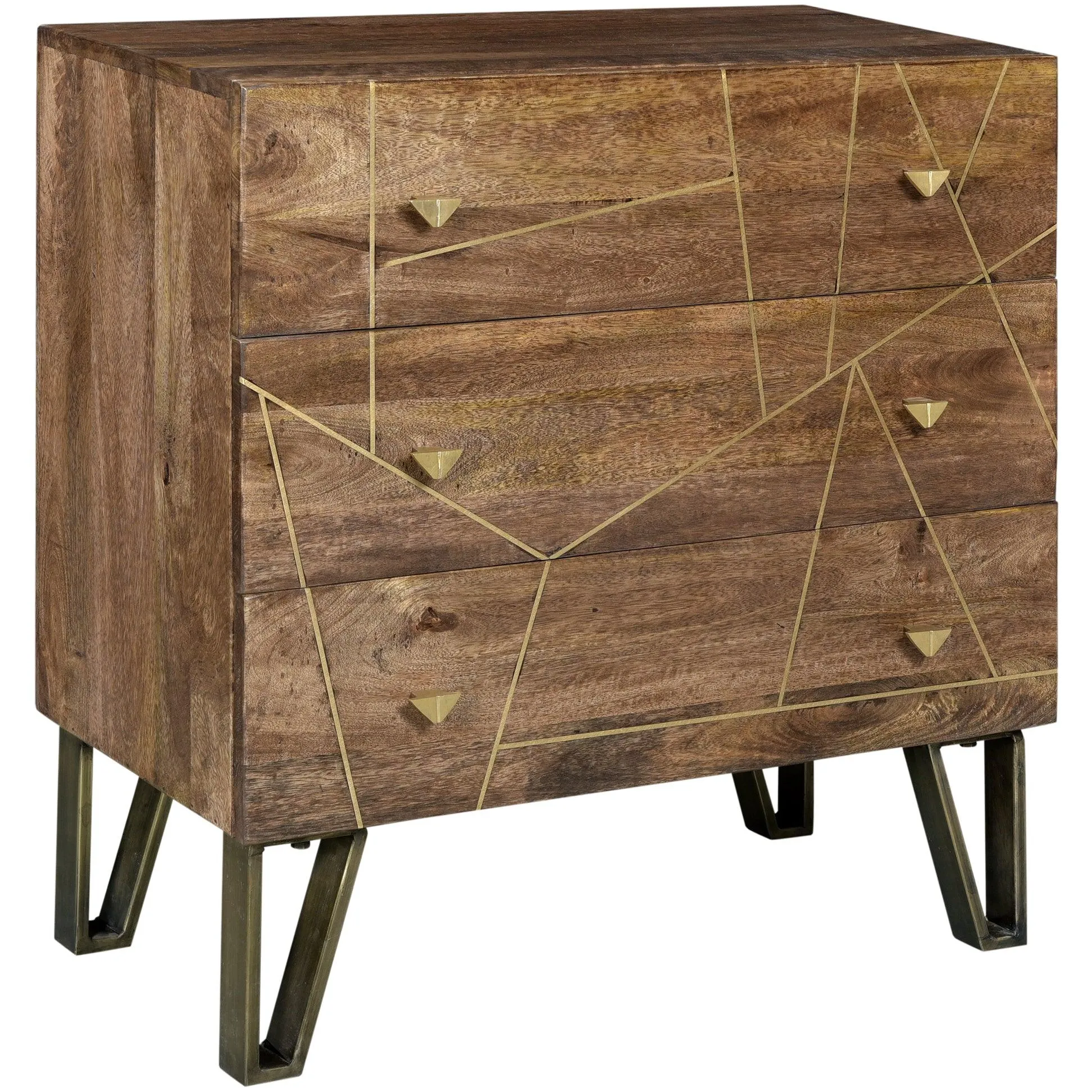 Brass Inlay Wooden 3-Drawer Chest