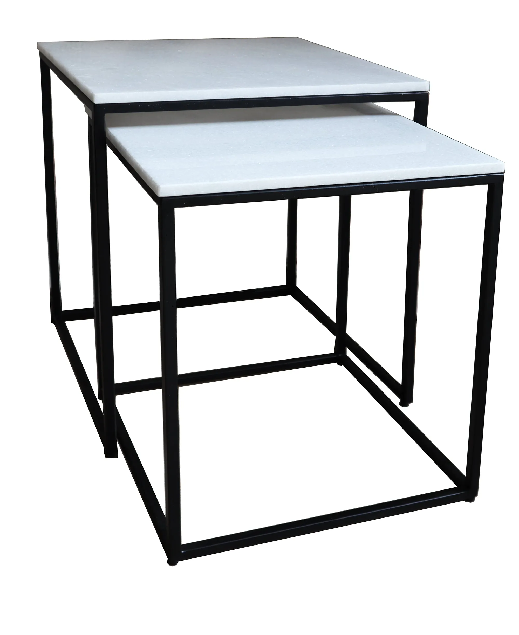 Carmel Marble Nest of Tables in White with Black Metal Bases