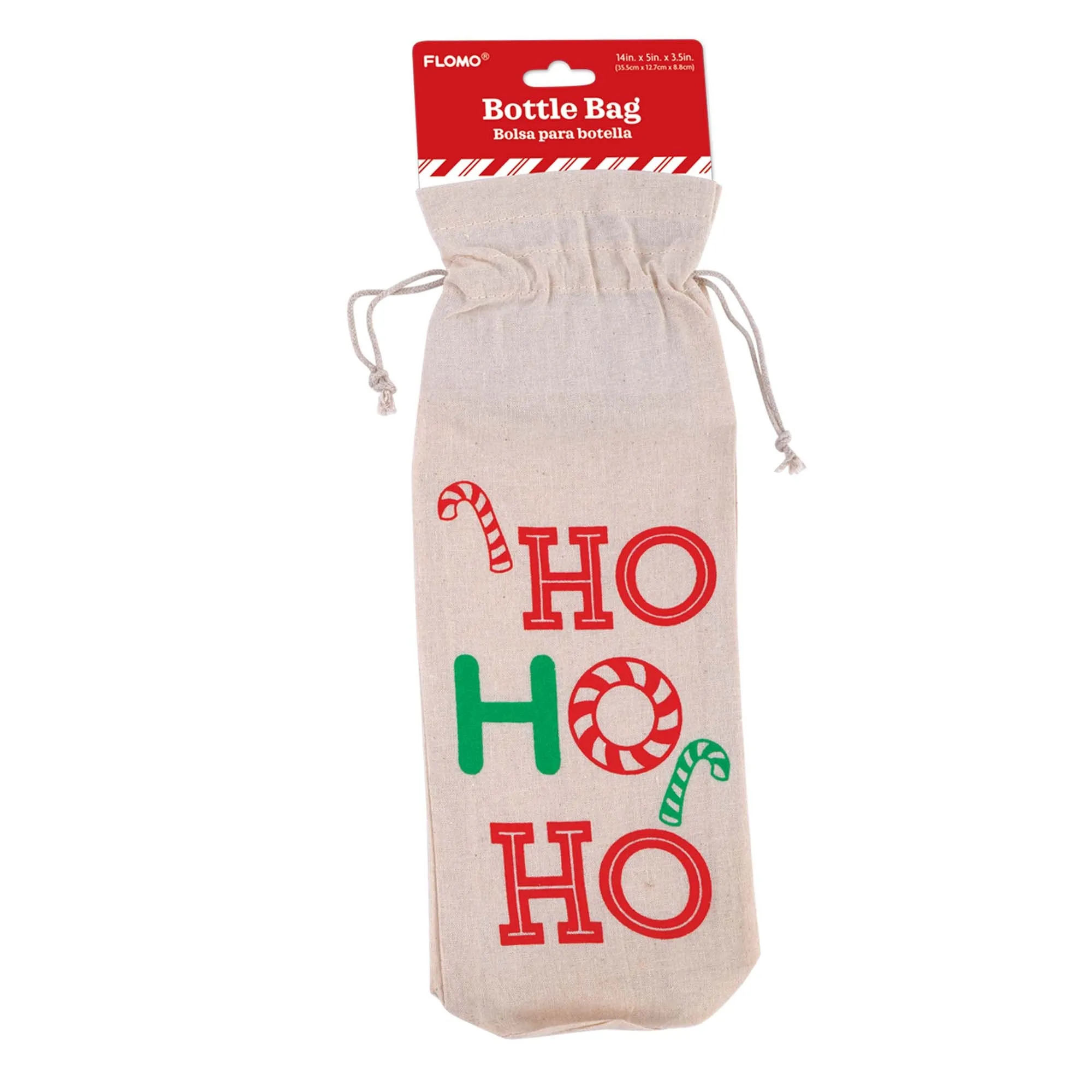 Christmas-Drawstring Wine Bag, 14"X 5"X3.5, 3 Designs