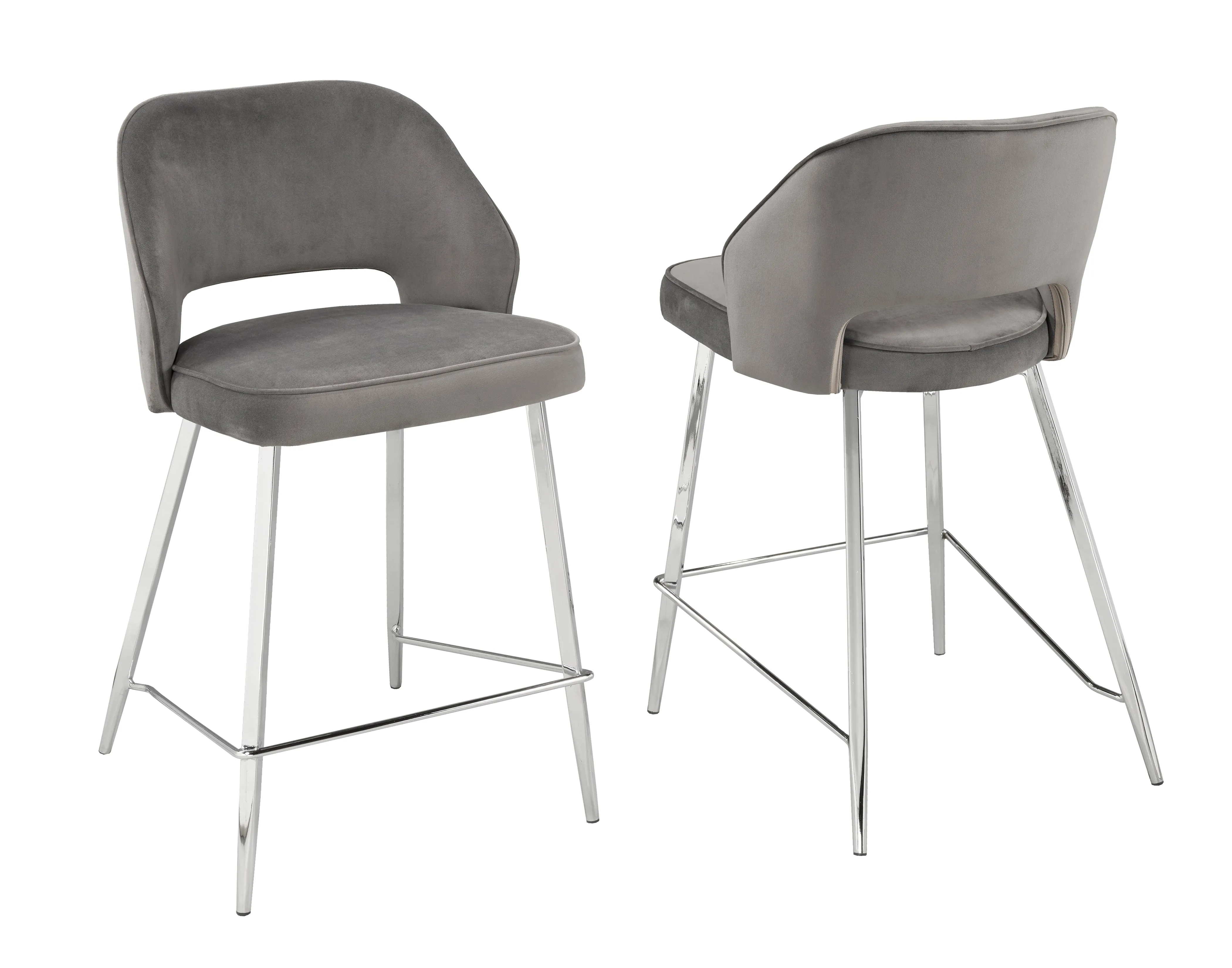 Counter Stool, Set Of 2 - Grey Velvet