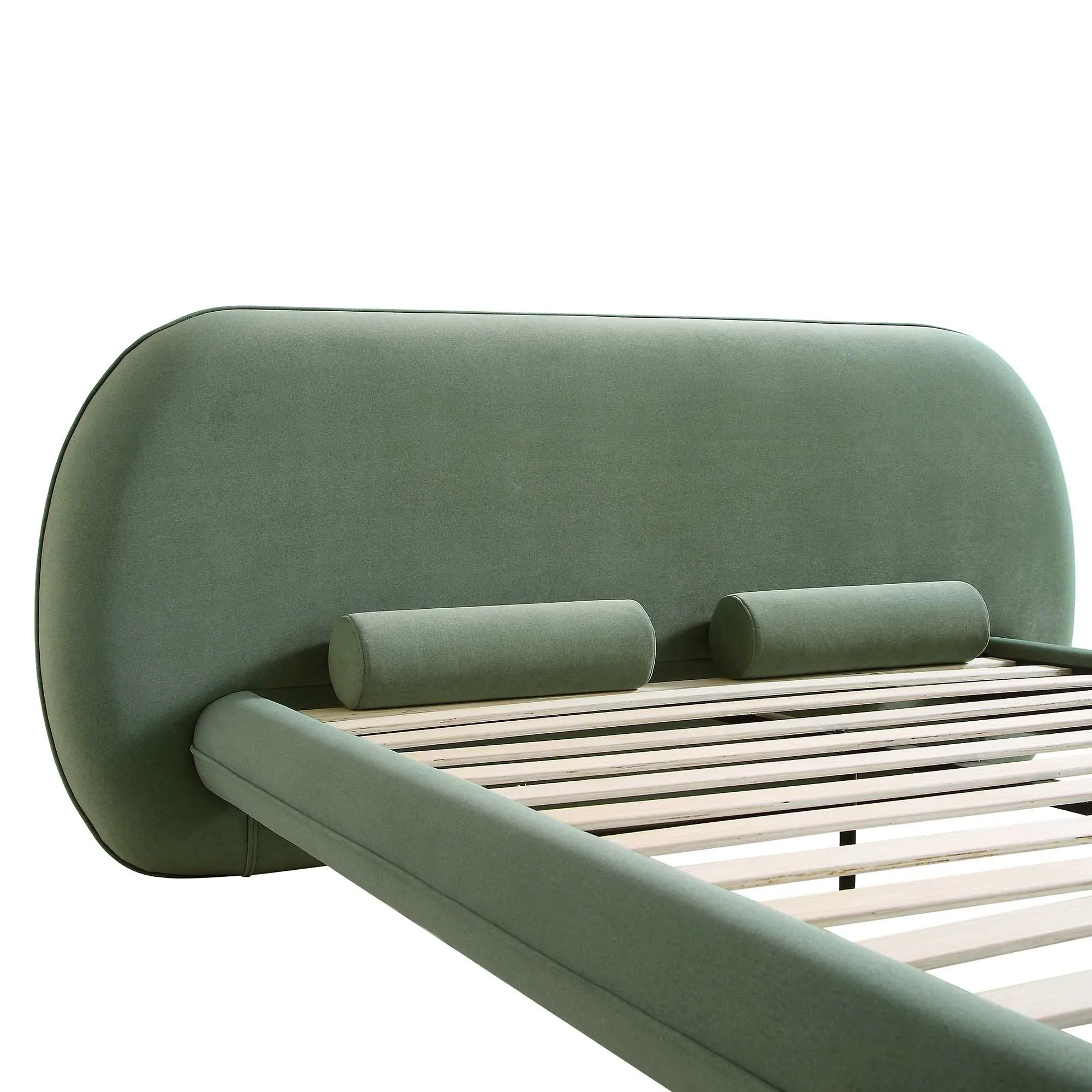 Elystan Oval Headboard Upholstered Bed, Olive Green Fabric