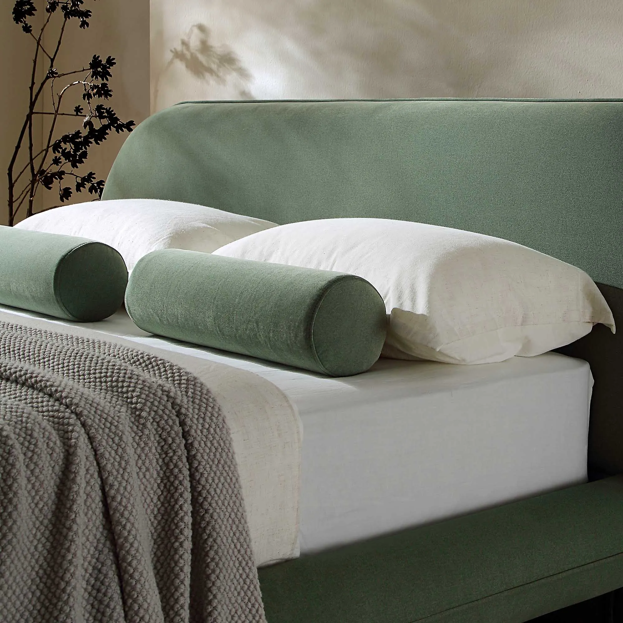 Elystan Oval Headboard Upholstered Bed, Olive Green Fabric