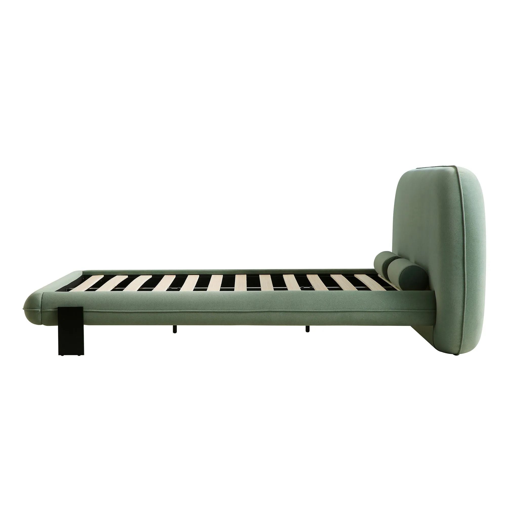 Elystan Oval Headboard Upholstered Bed, Olive Green Fabric