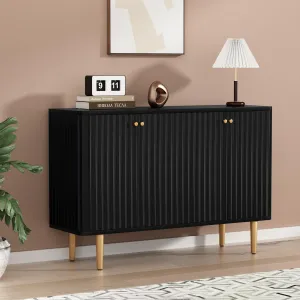 HLR Black Fluted Sideboard Buffet Credenza with 2 Doors, Modern Accent Storage for Kitchen, Living & Entryway