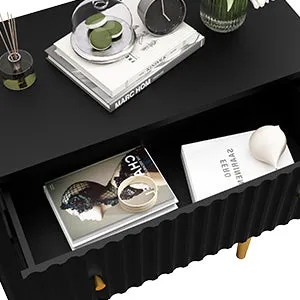 HLR Black Modern Tall Wood Dresser 3-Drawer Storage Cabinet with Fluted Texture  Stylish Organizer for Bedroom, Closet, Living Room & Hallway