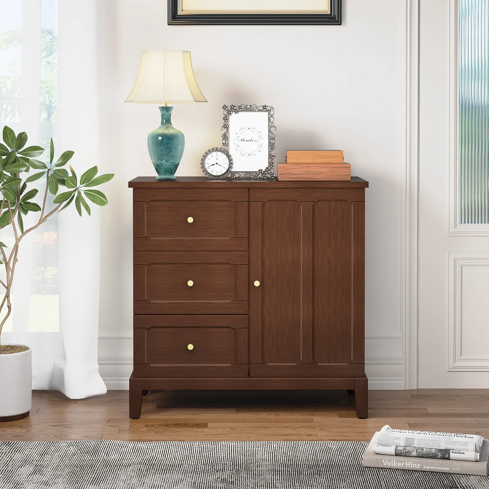 HLR Blue Wooden Accent Sideboard Cabinet with 3-Drawer Storage, Door & Shelves  Stylish Organization for Living Room & Entryway