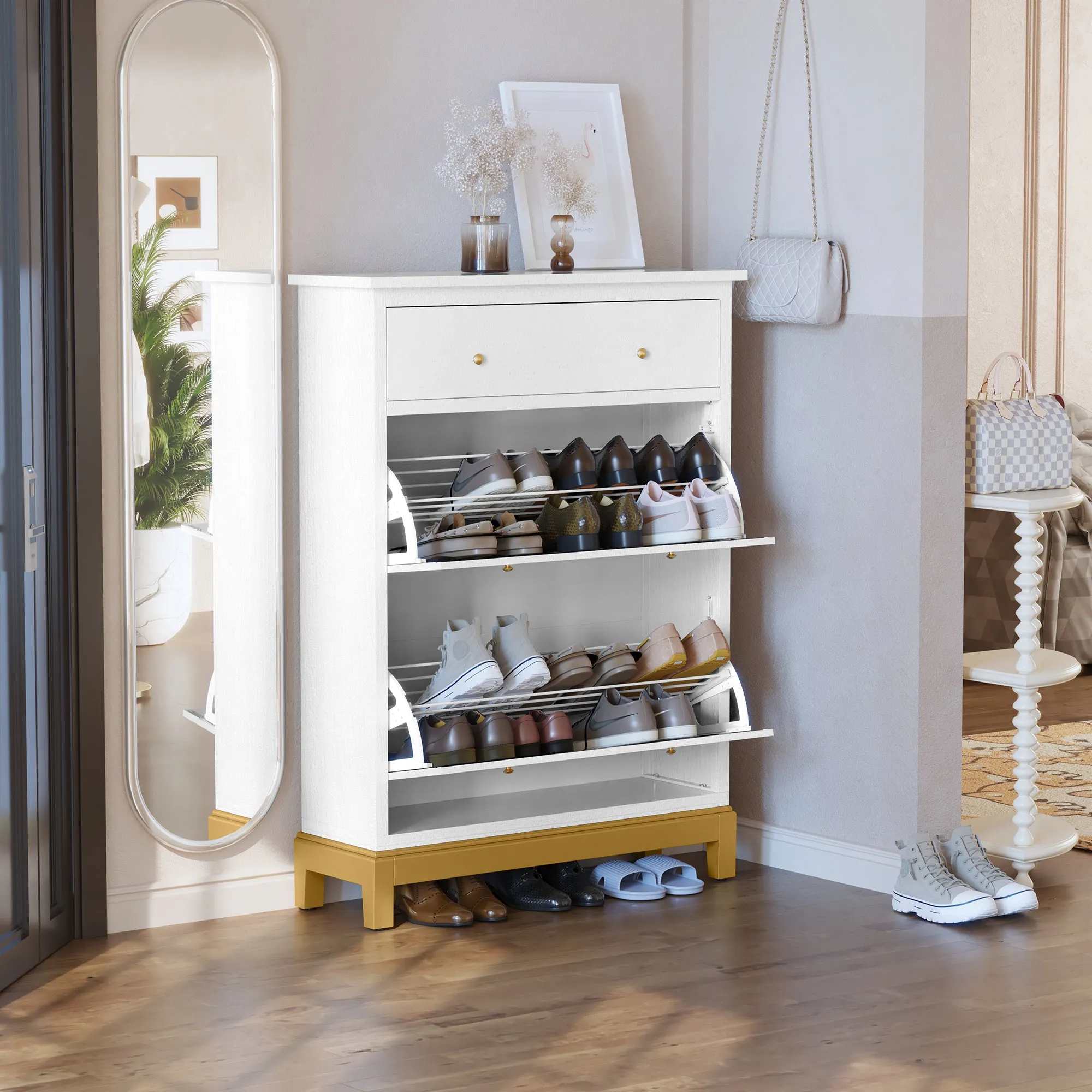 HLR White Space-Saving Hidden Shoe Cabinet 2 Flip-Doors & 1 Drawer  Compact Storage for Entryway, Living Room & Front Door