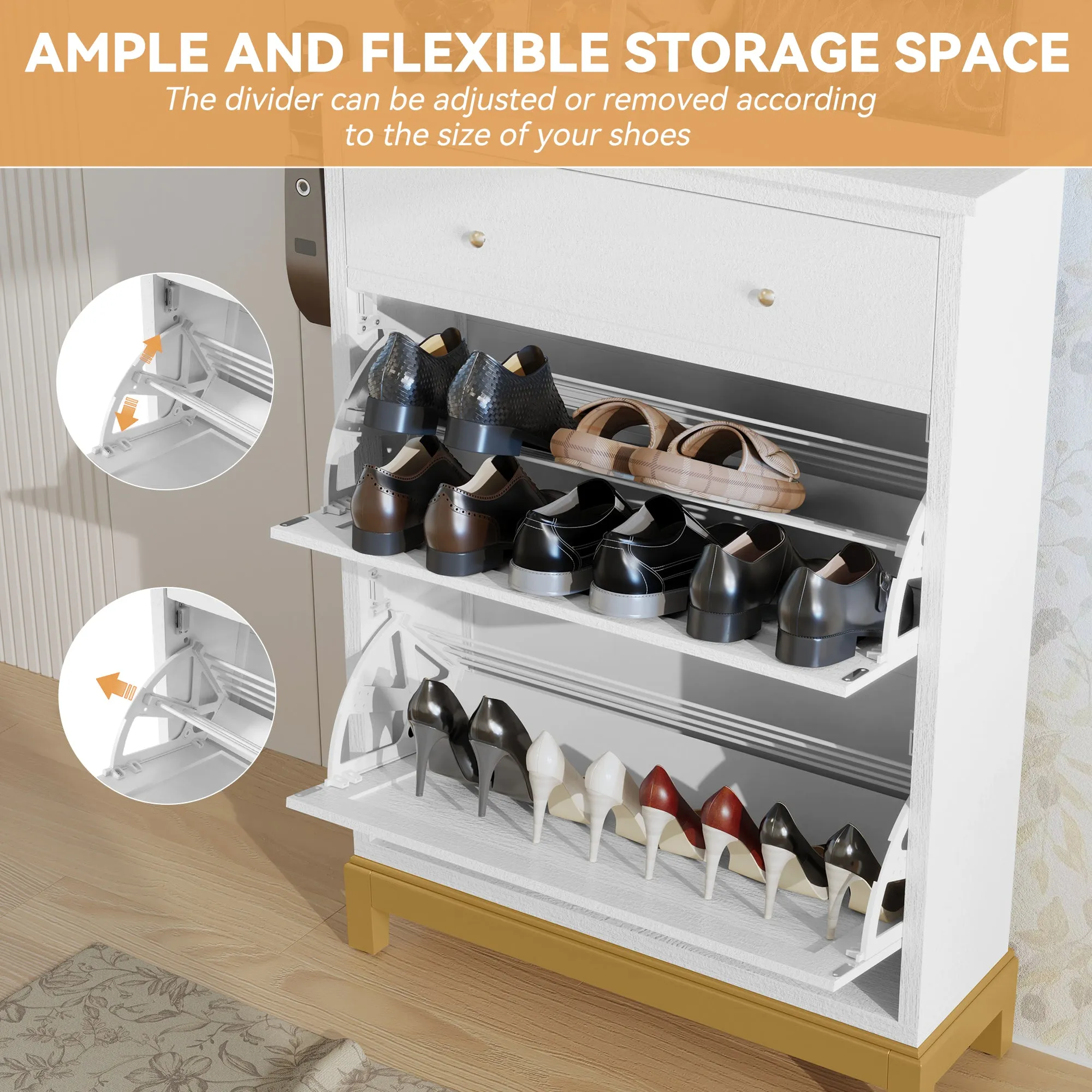 HLR White Space-Saving Hidden Shoe Cabinet 2 Flip-Doors & 1 Drawer  Compact Storage for Entryway, Living Room & Front Door