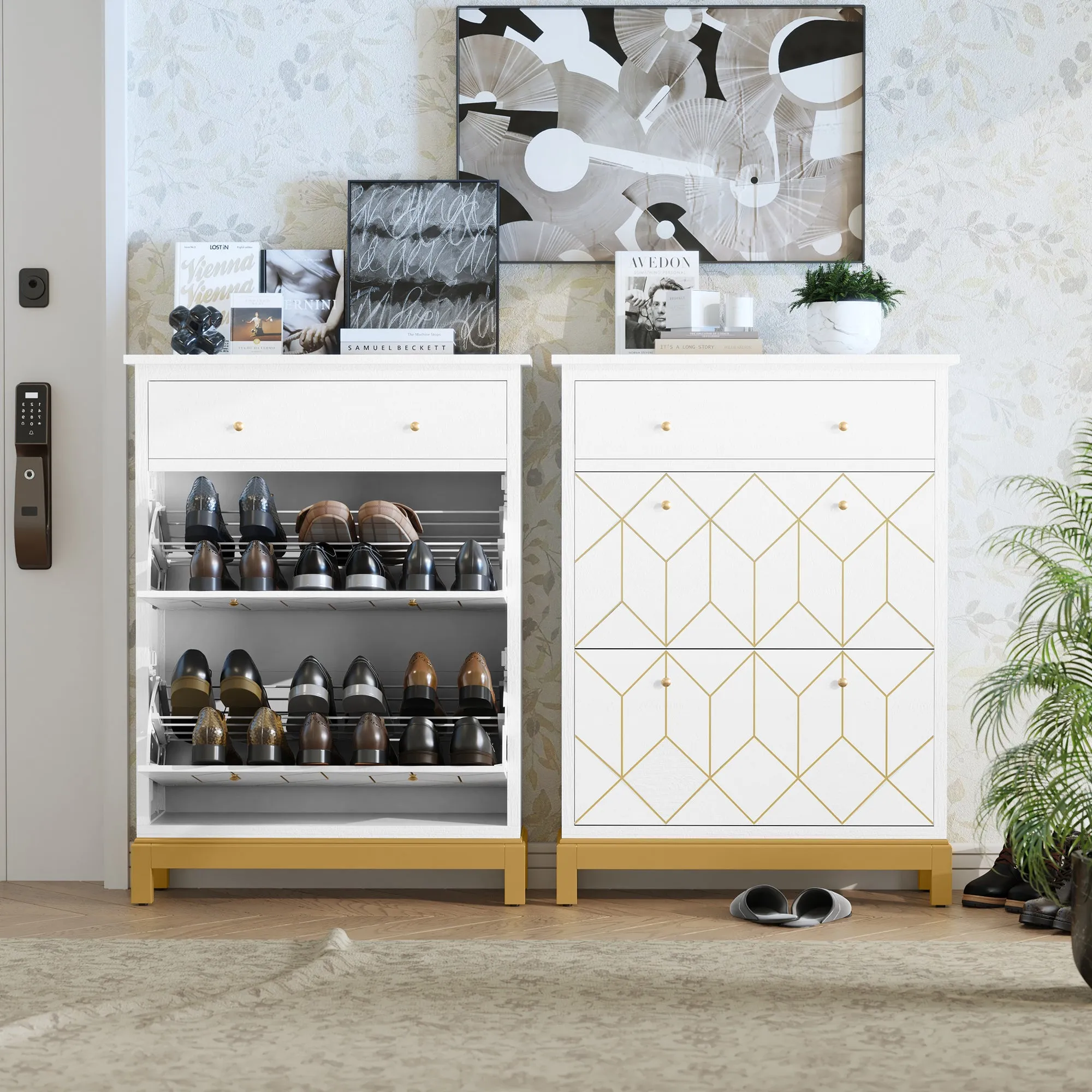 HLR White Space-Saving Hidden Shoe Cabinet 2 Flip-Doors & 1 Drawer  Compact Storage for Entryway, Living Room & Front Door