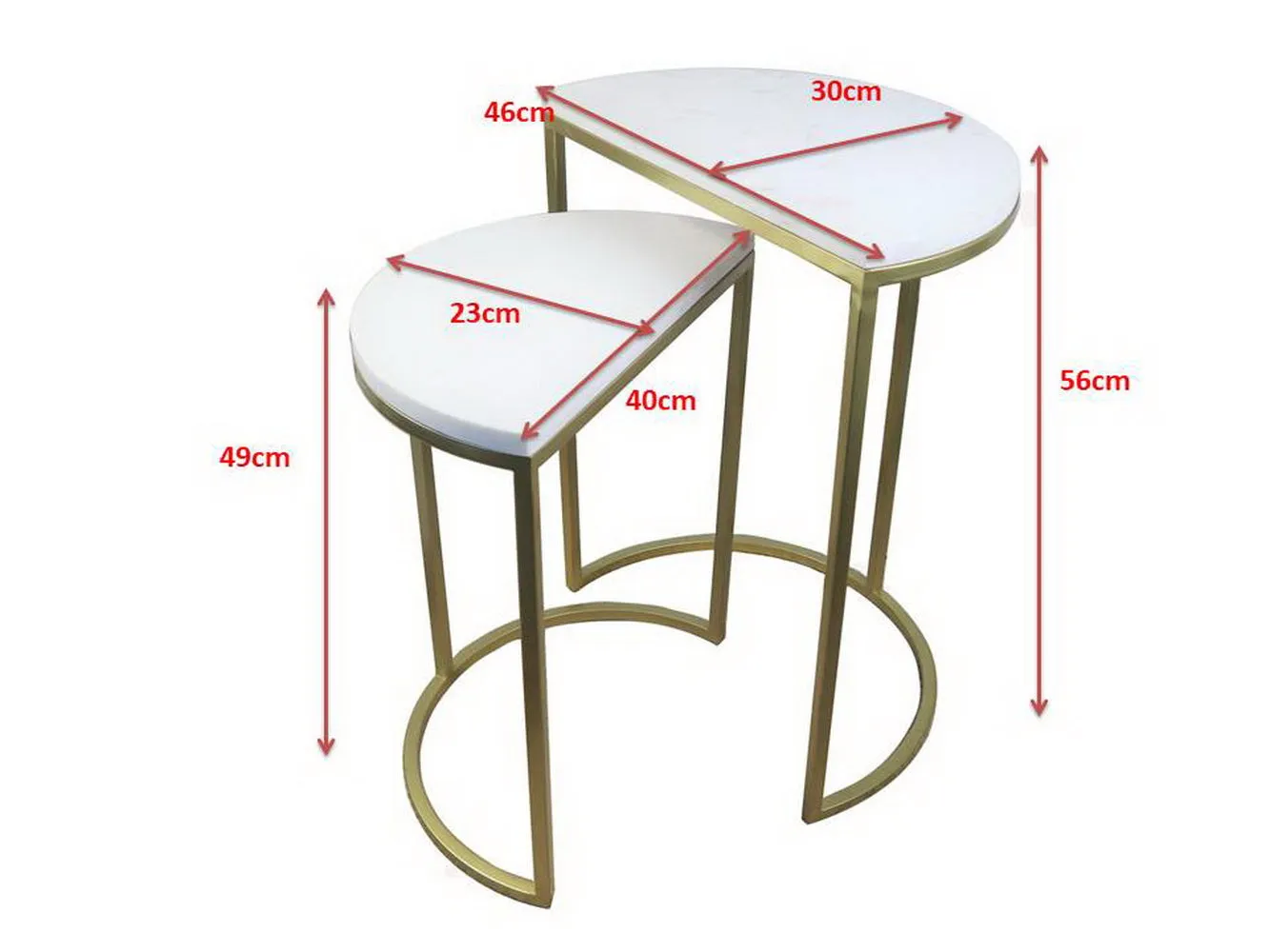 Luxore Half Moon Nest Of 2 Tables, White Marble
