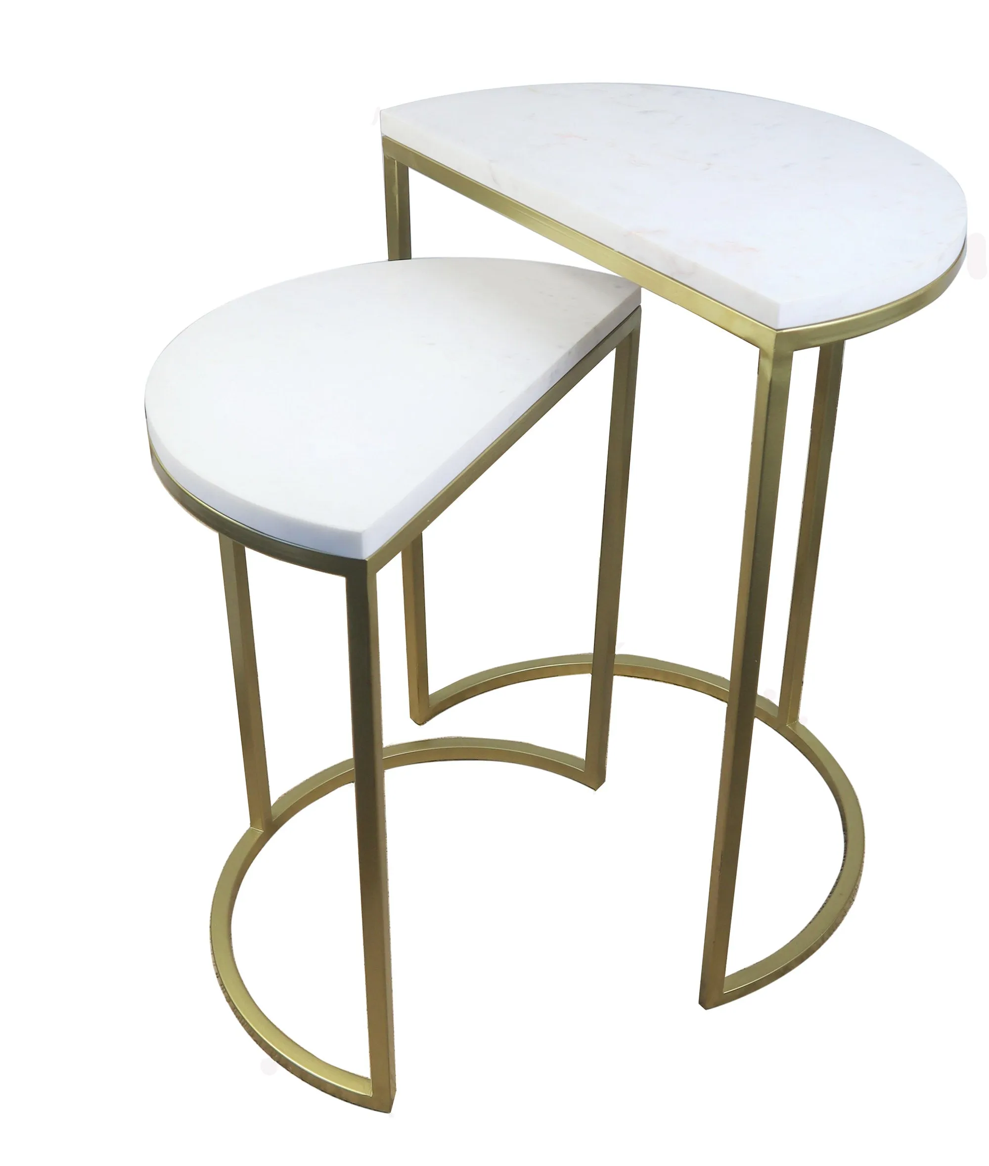 Luxore Half Moon Nest Of 2 Tables, White Marble