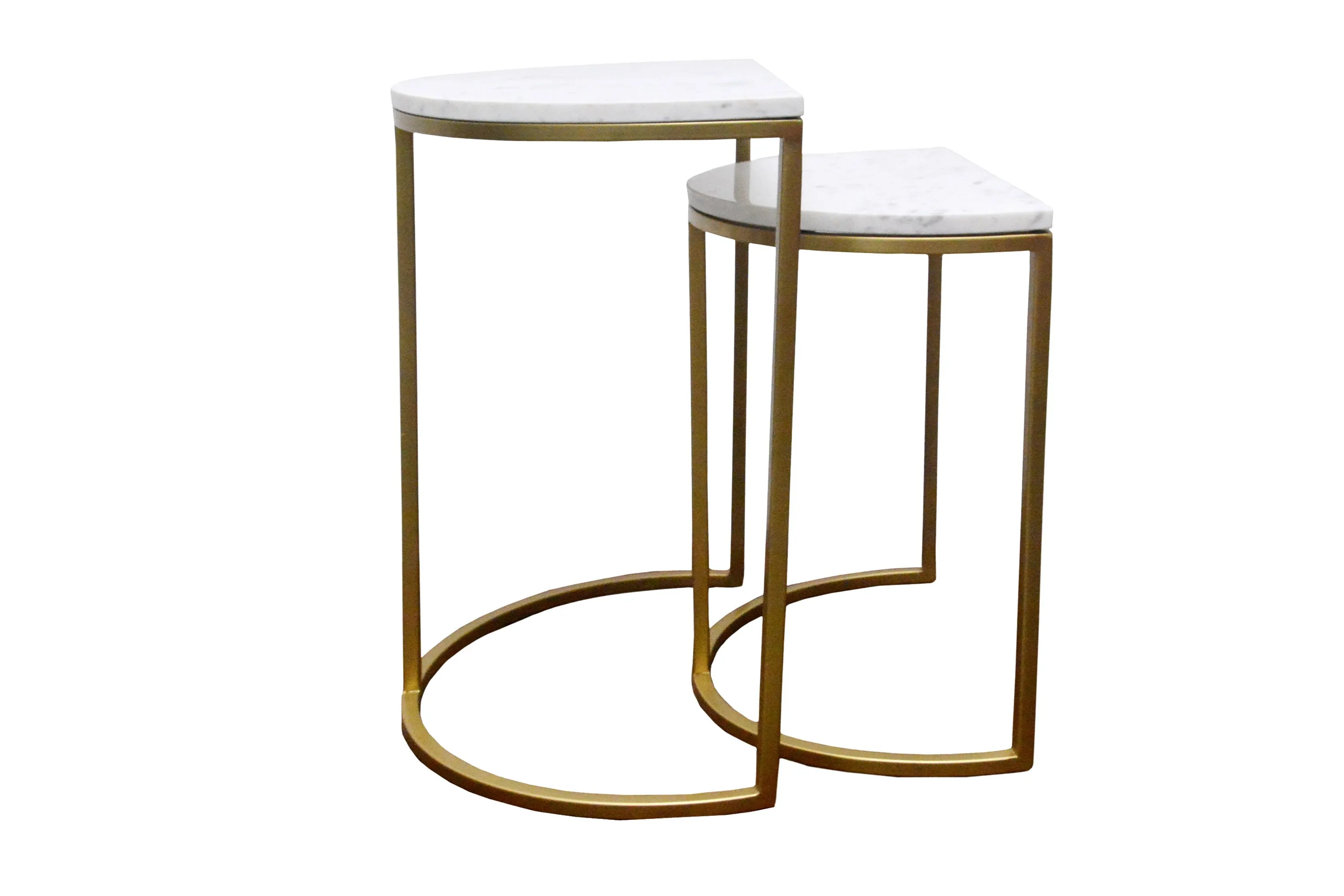 Luxore Half Moon Nest Of 2 Tables, White Marble