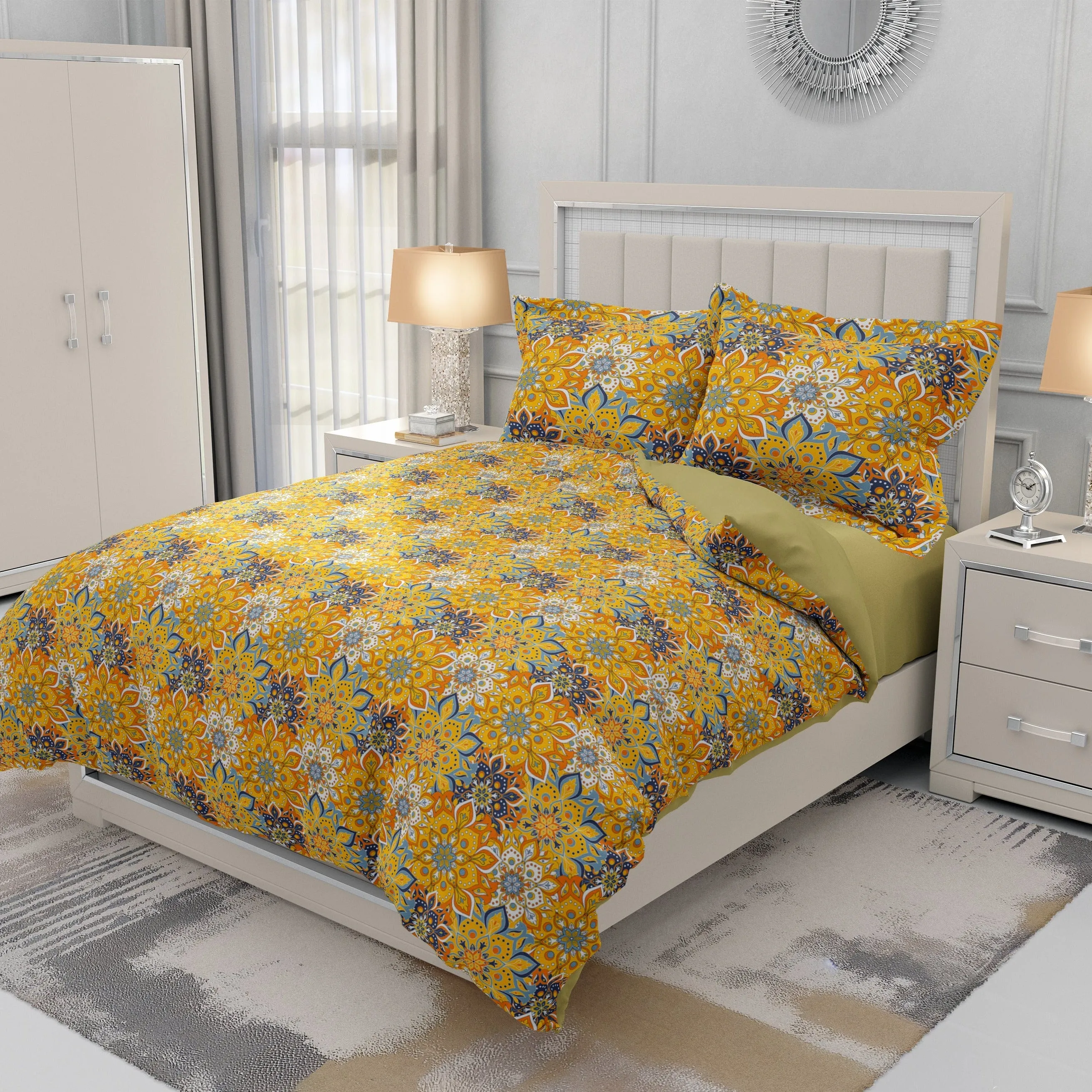 Mustard Floral Quilt Cover Set- Elegant Bedding for Blissful Nights