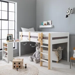 Una Midsleeper Cabin Bed with Moro Desk in Classic White