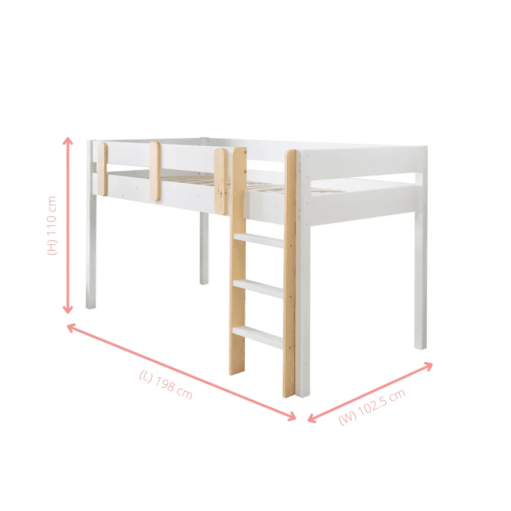 Una Midsleeper Cabin Bed with Moro Desk in Classic White