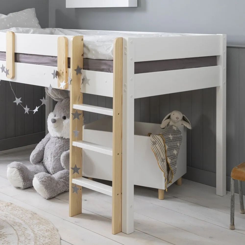 Una Midsleeper Cabin Bed with Moro Desk in Classic White