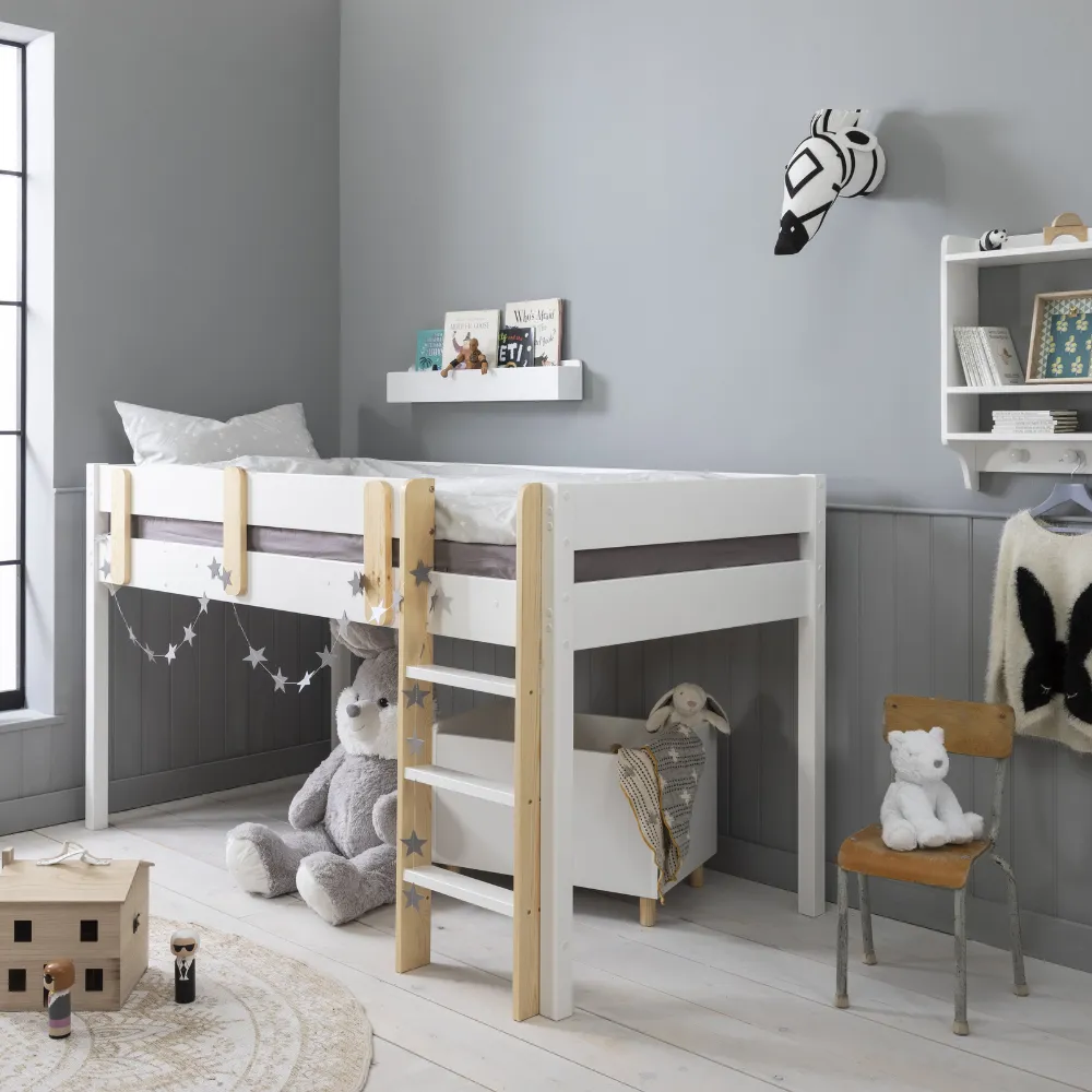 Una Midsleeper Cabin Bed with Moro Desk in Classic White