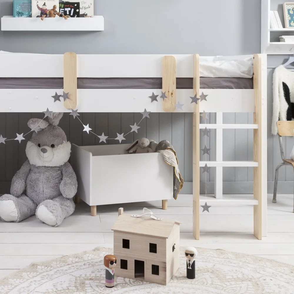 Una Midsleeper Cabin Bed with Moro Desk in Classic White